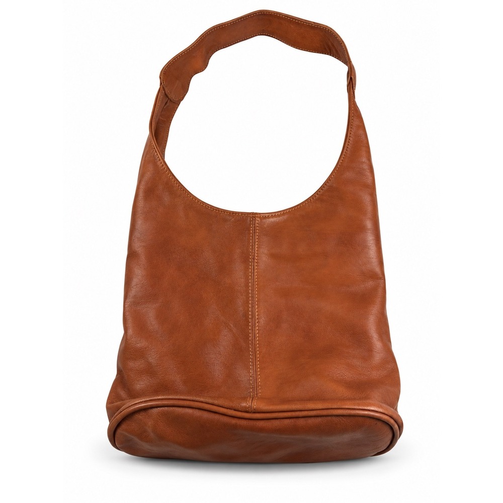 Vintage Y2K Orange Brown Leather Slouchy Boho Minimalist Hobo Shoulder Bag